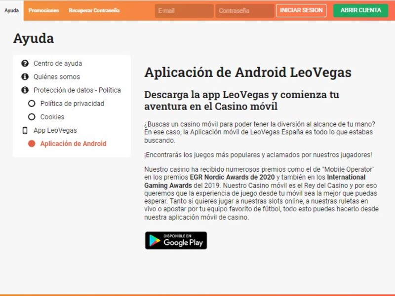 Laden Sie die Leovegas-App für Android herunter